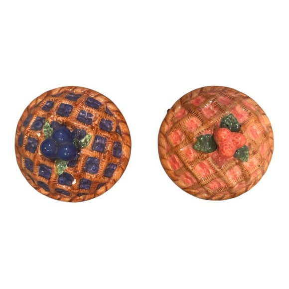 Vintage Ceramic Jam and Jelly Blueberry Strawberry Pie Lidded Jars with Spoon - Picture 3 of 6